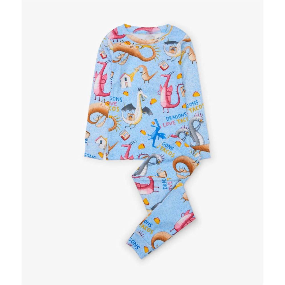 NEW BOOKS TO BED boy's dragons love tacos pajamas in sky blue